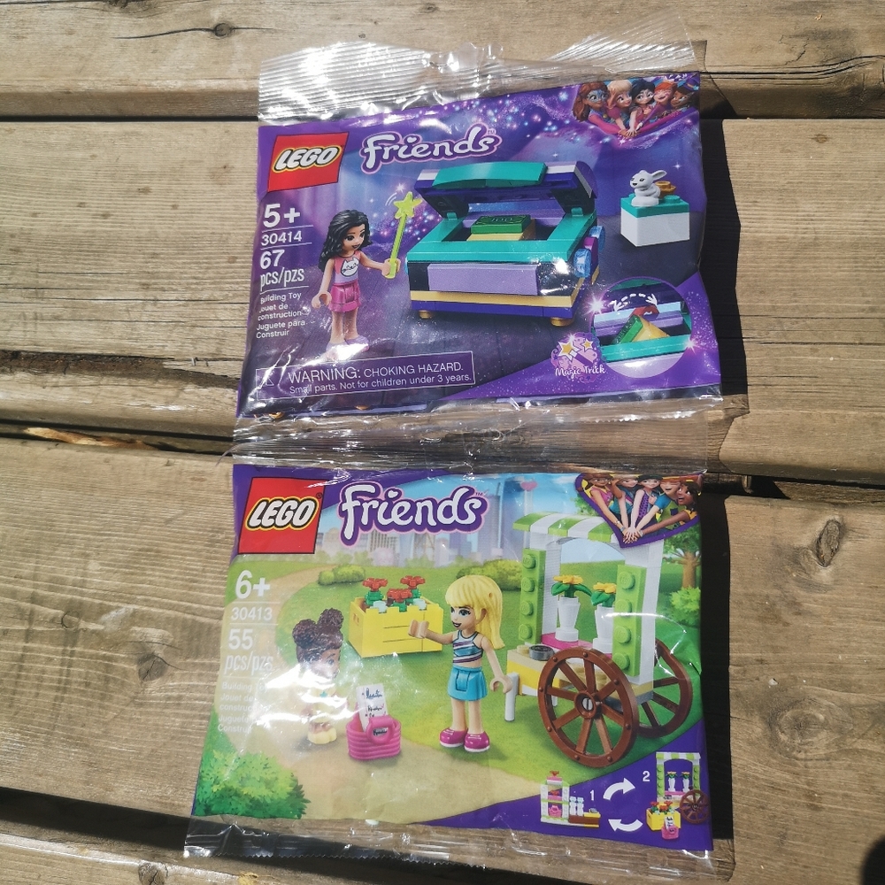 Lot Of 2, LEGO Friends Poly bags 30413 & 30414 Magic Trick & Flower Booth, NEW